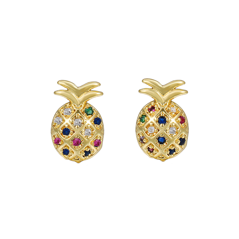 Fashion Palm Tree Fruit Copper Ear Studs Zircon Copper Rings