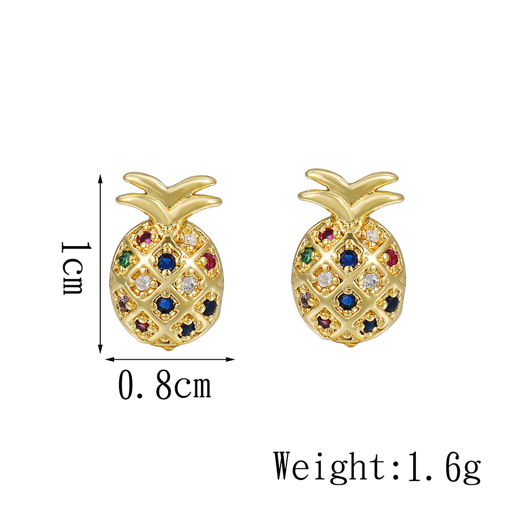 Fashion Palm Tree Fruit Copper Ear Studs Zircon Copper Rings
