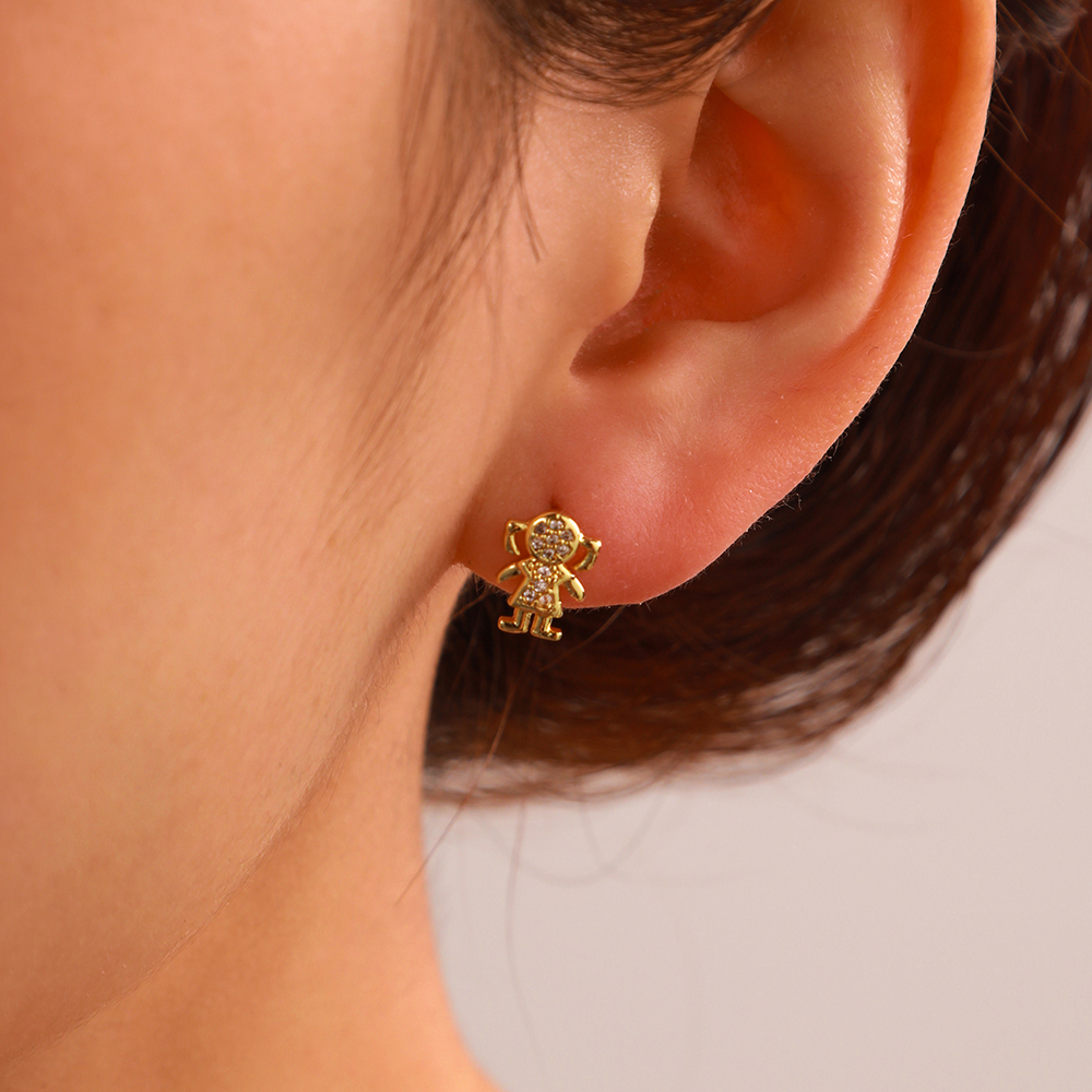 Fashion Palm Tree Fruit Copper Ear Studs Zircon Copper Rings