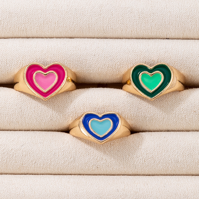 Fashion Heart Shape Alloy Epoxy No Inlaid Rings