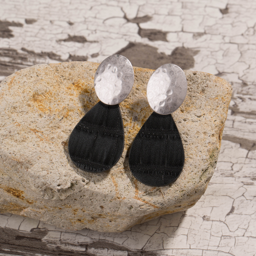 Vintage Style Water Droplets Alloy Patchwork Artificial Leather Earrings