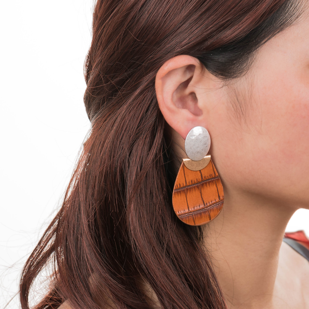 Vintage Style Water Droplets Alloy Patchwork Artificial Leather Earrings