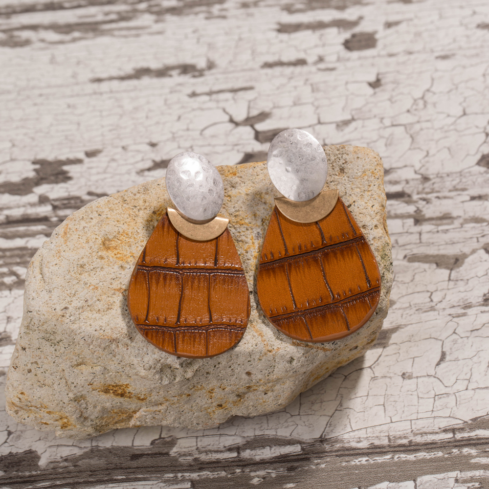 Vintage Style Water Droplets Alloy Patchwork Artificial Leather Earrings