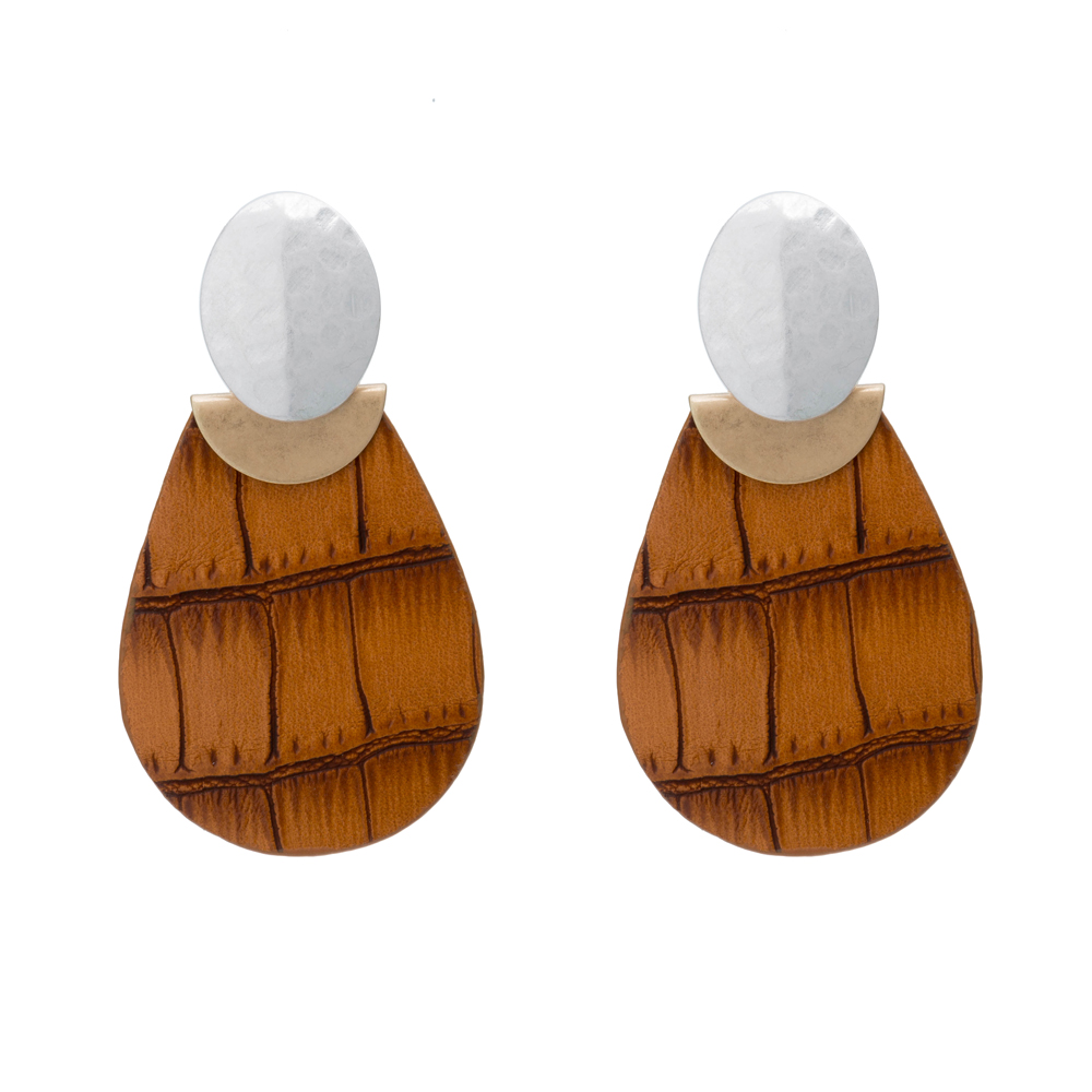 Vintage Style Water Droplets Alloy Patchwork Artificial Leather Earrings
