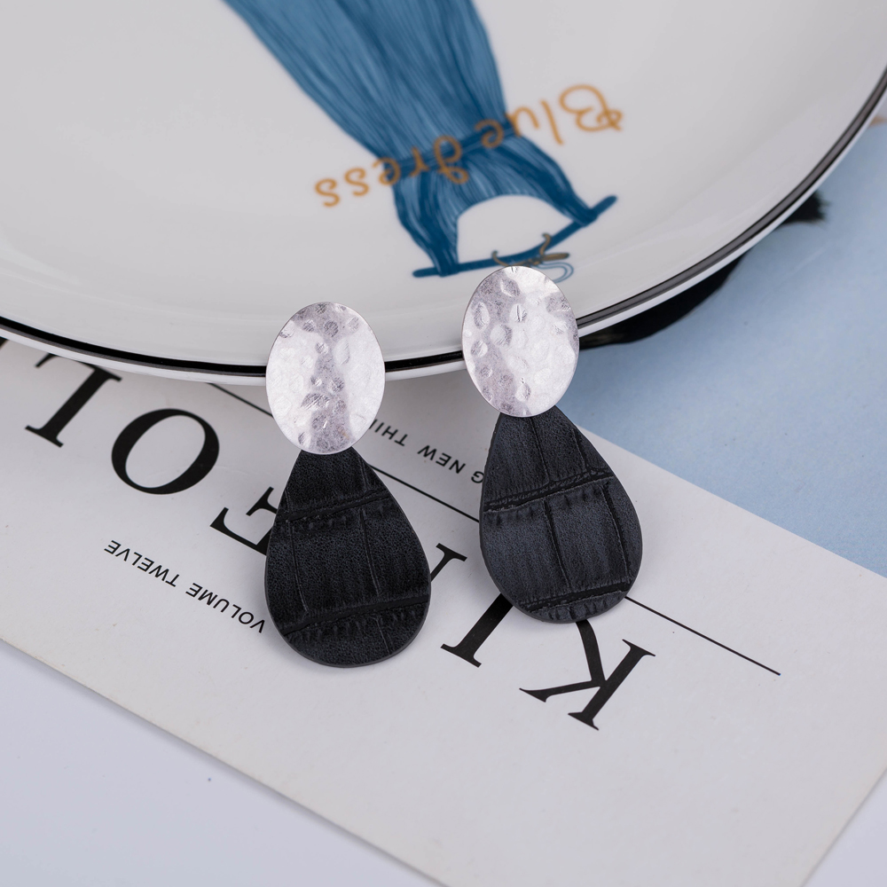 Vintage Style Water Droplets Alloy Patchwork Artificial Leather Earrings