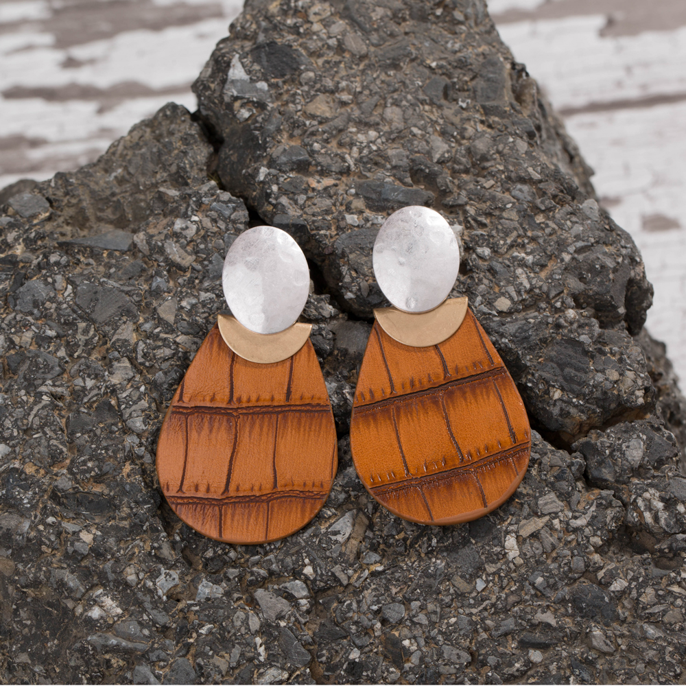 Vintage Style Water Droplets Alloy Patchwork Artificial Leather Earrings
