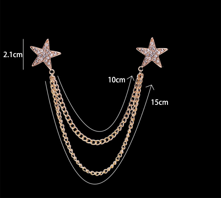 Fashion Pentagram Alloy Rhinestone Chain Collar Pin