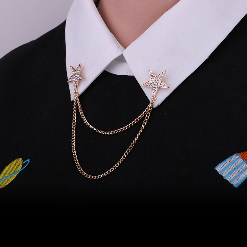 Fashion Pentagram Alloy Rhinestone Chain Collar Pin