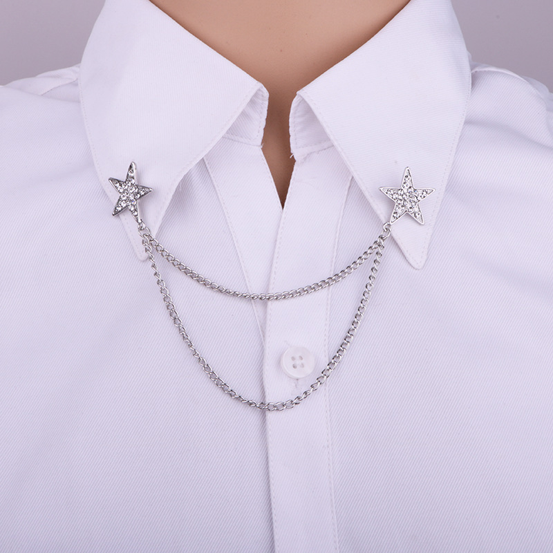 Fashion Pentagram Alloy Rhinestone Chain Collar Pin