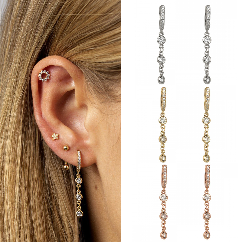Fashion Water Drop Copper Dangling Earrings Zircon Copper Earrings