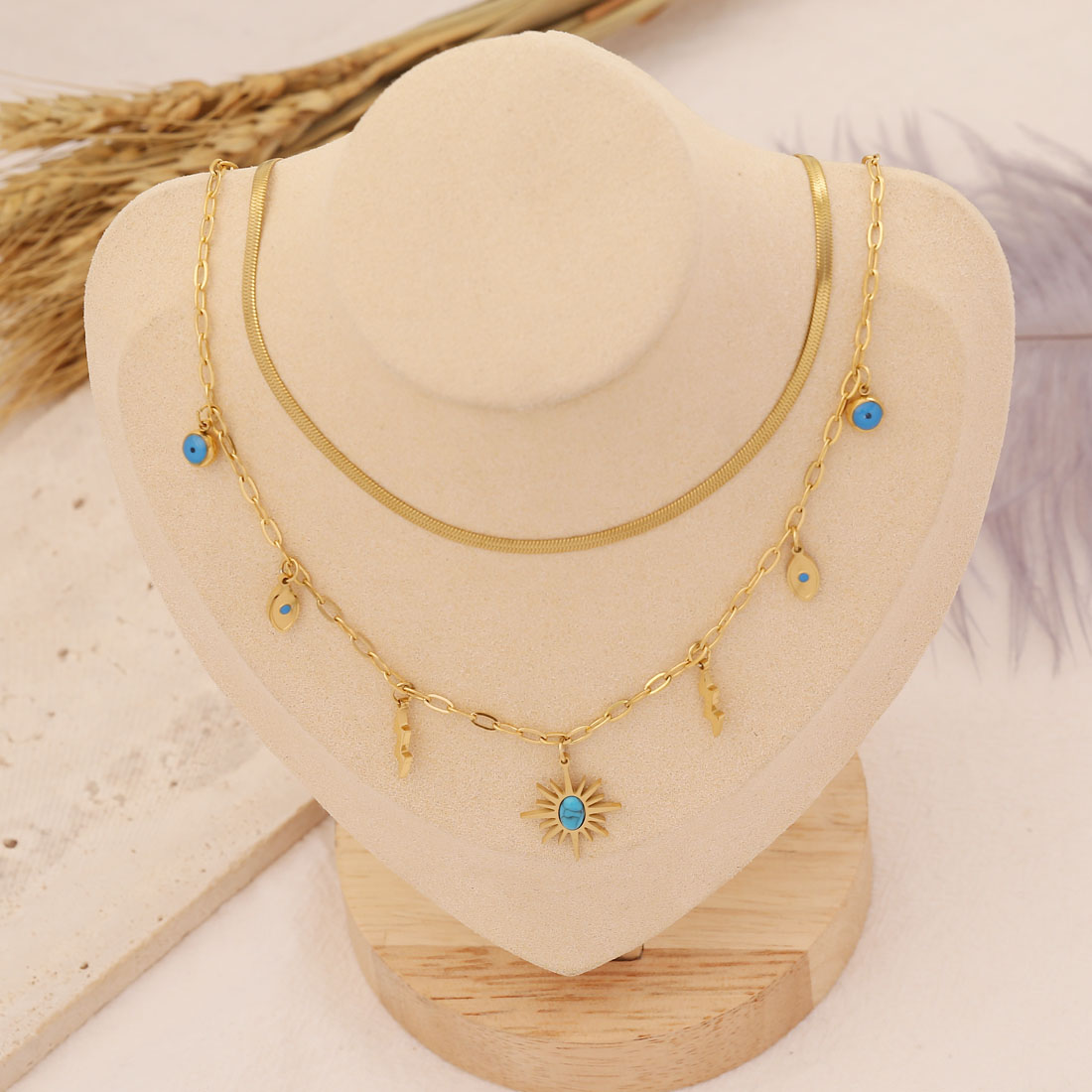 Fashion Geometric Stainless Steel Necklace Inlay Turquoise Stainless Steel Necklaces