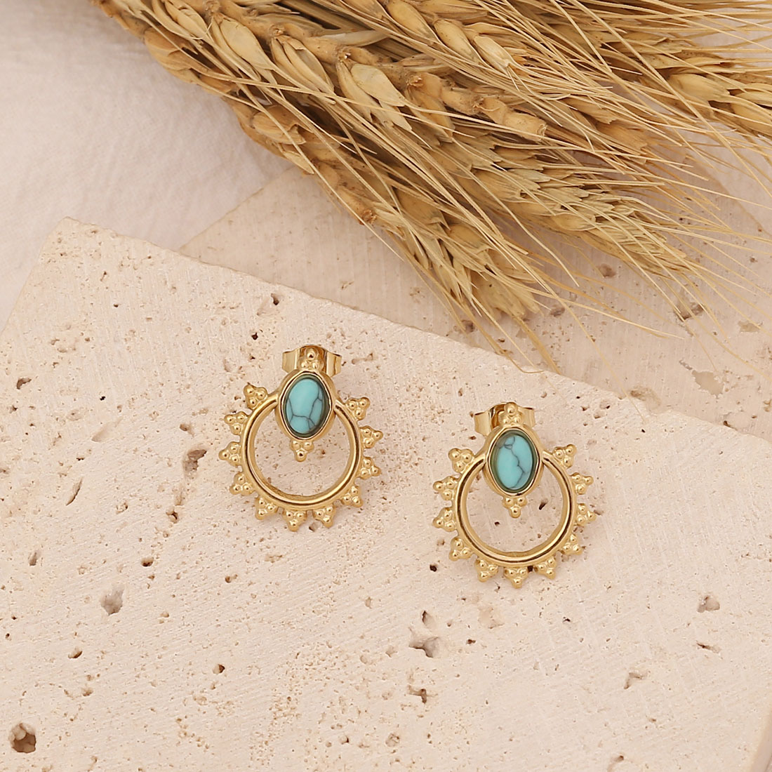 Fashion Geometric Stainless Steel Necklace Inlay Turquoise Stainless Steel Necklaces