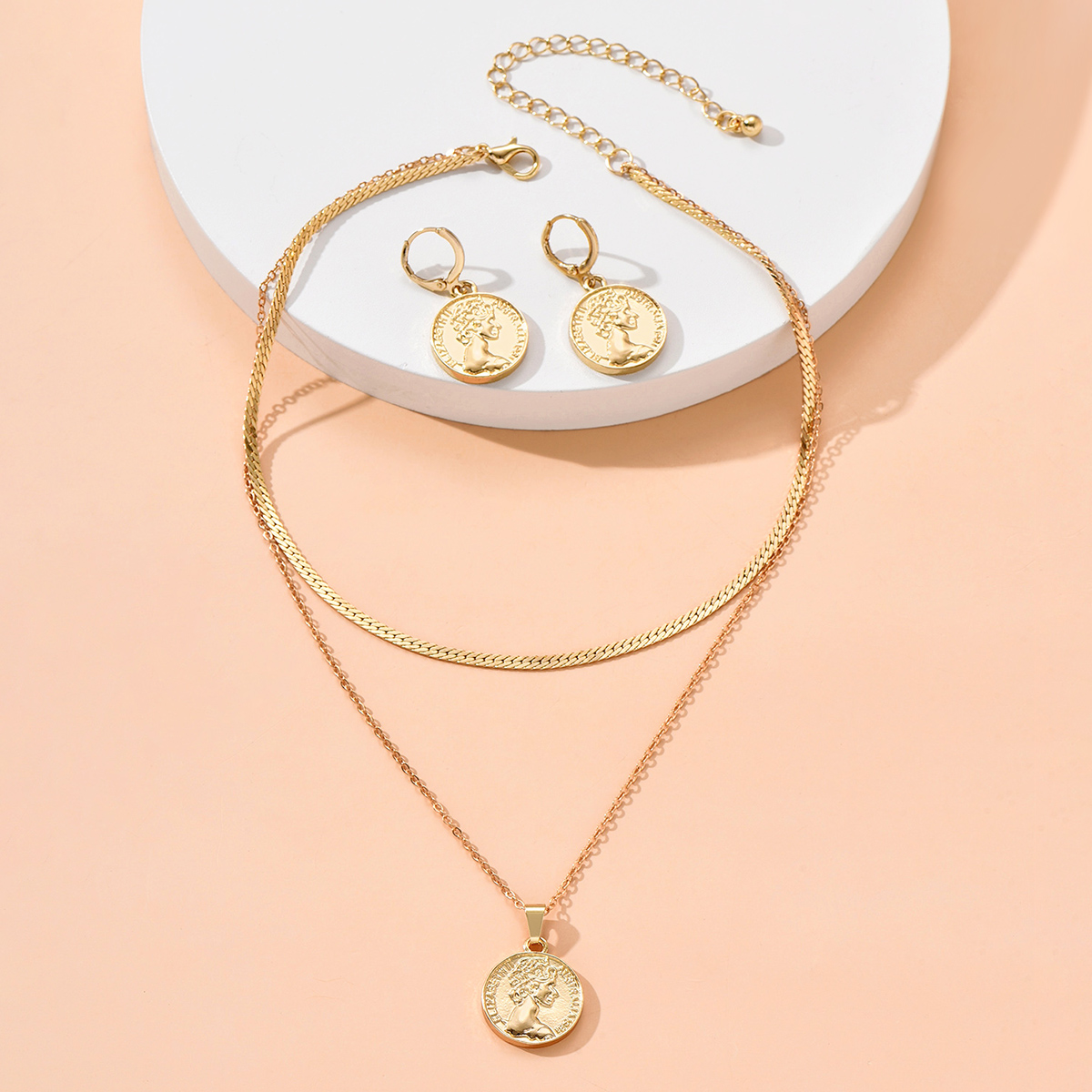 Simple Style Portrait Alloy Plating No Inlaid Earrings Necklace Jewelry Set