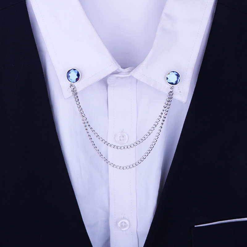 Fashion Round Alloy Rhinestone Chain Collar Pin
