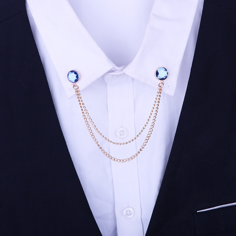 Fashion Round Alloy Rhinestone Chain Collar Pin