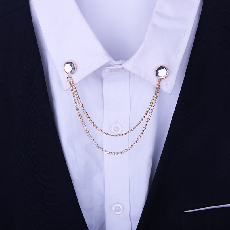 Fashion Round Alloy Rhinestone Chain Collar Pin