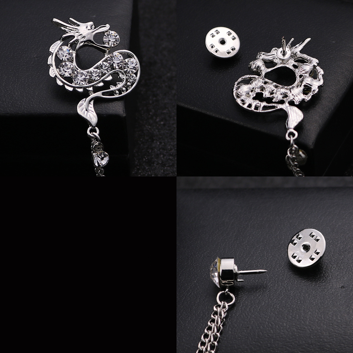 Fashion Dragon Alloy Chain Inlay Rhinestone Brooches