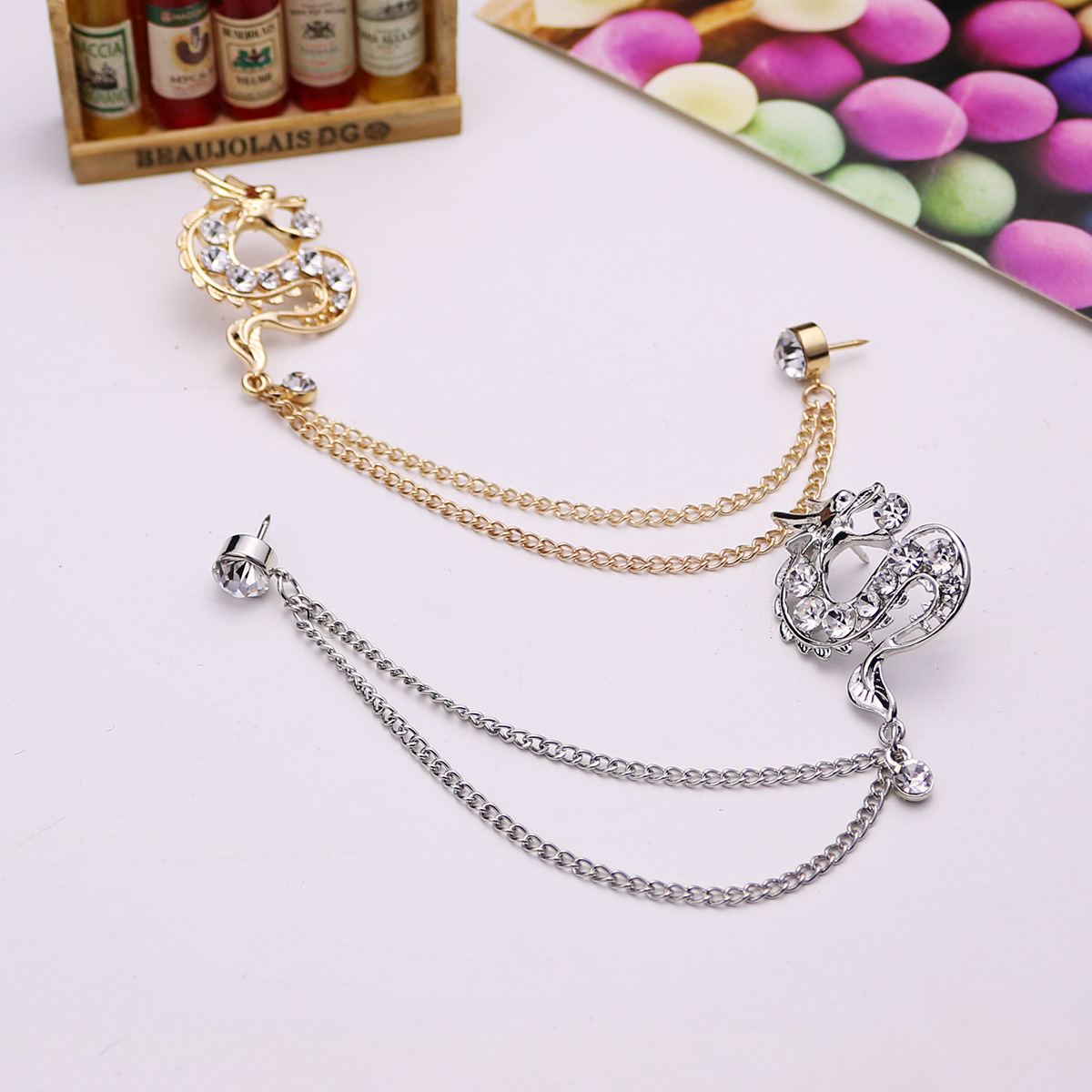 Fashion Dragon Alloy Chain Inlay Rhinestone Brooches