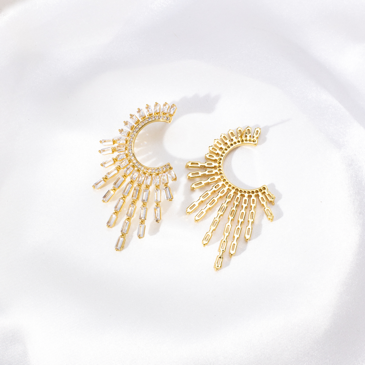 Bohemian C Shape Copper Earrings Plating Rhinestone Copper Earrings