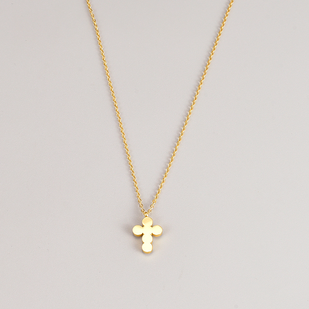 Fashion Cross Stainless Steel Pendant Necklace Inlay Artificial Pearl Stainless Steel Necklaces