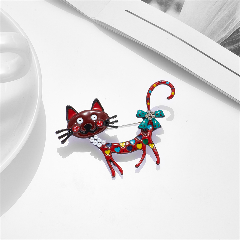 Fashion Cat Bow Knot Alloy Inlay Artificial Rhinestones Brooches