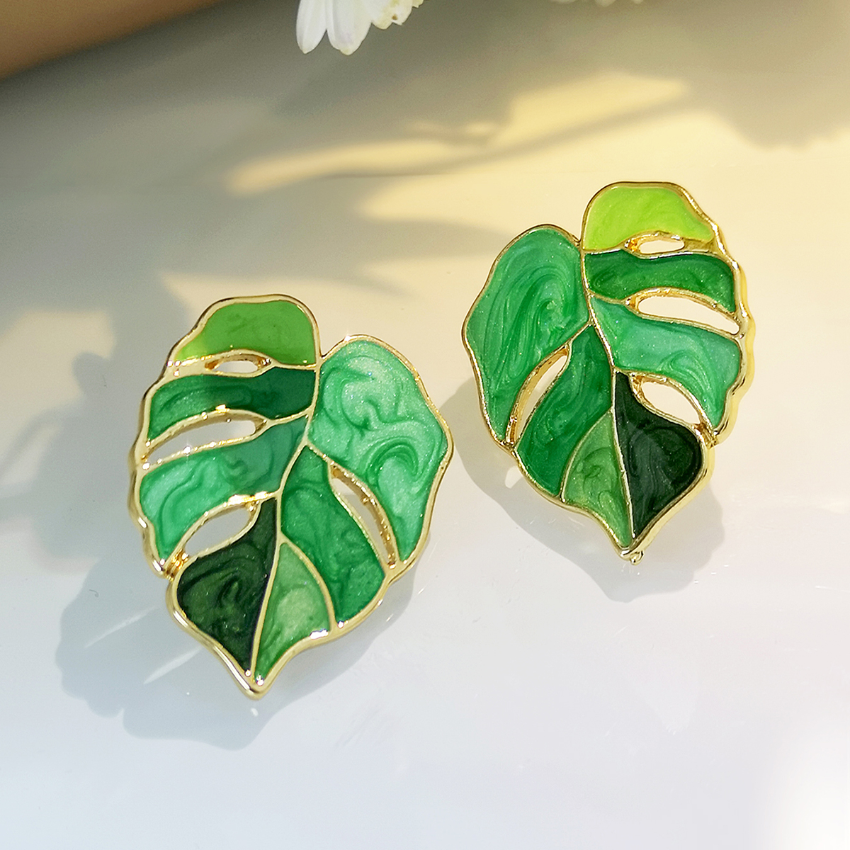 Korean Style Leaves Copper Ear Studs Epoxy Copper Earrings