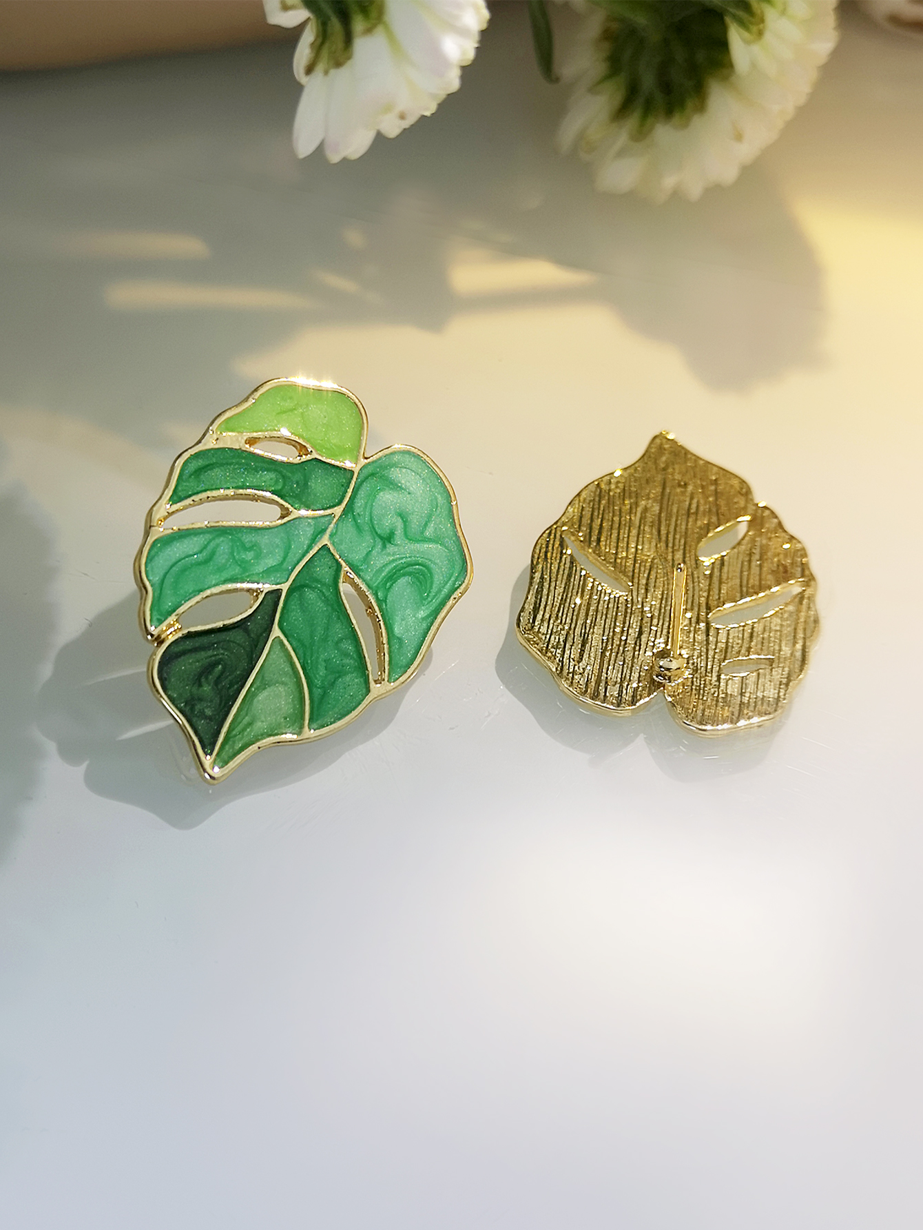 Korean Style Leaves Copper Ear Studs Epoxy Copper Earrings