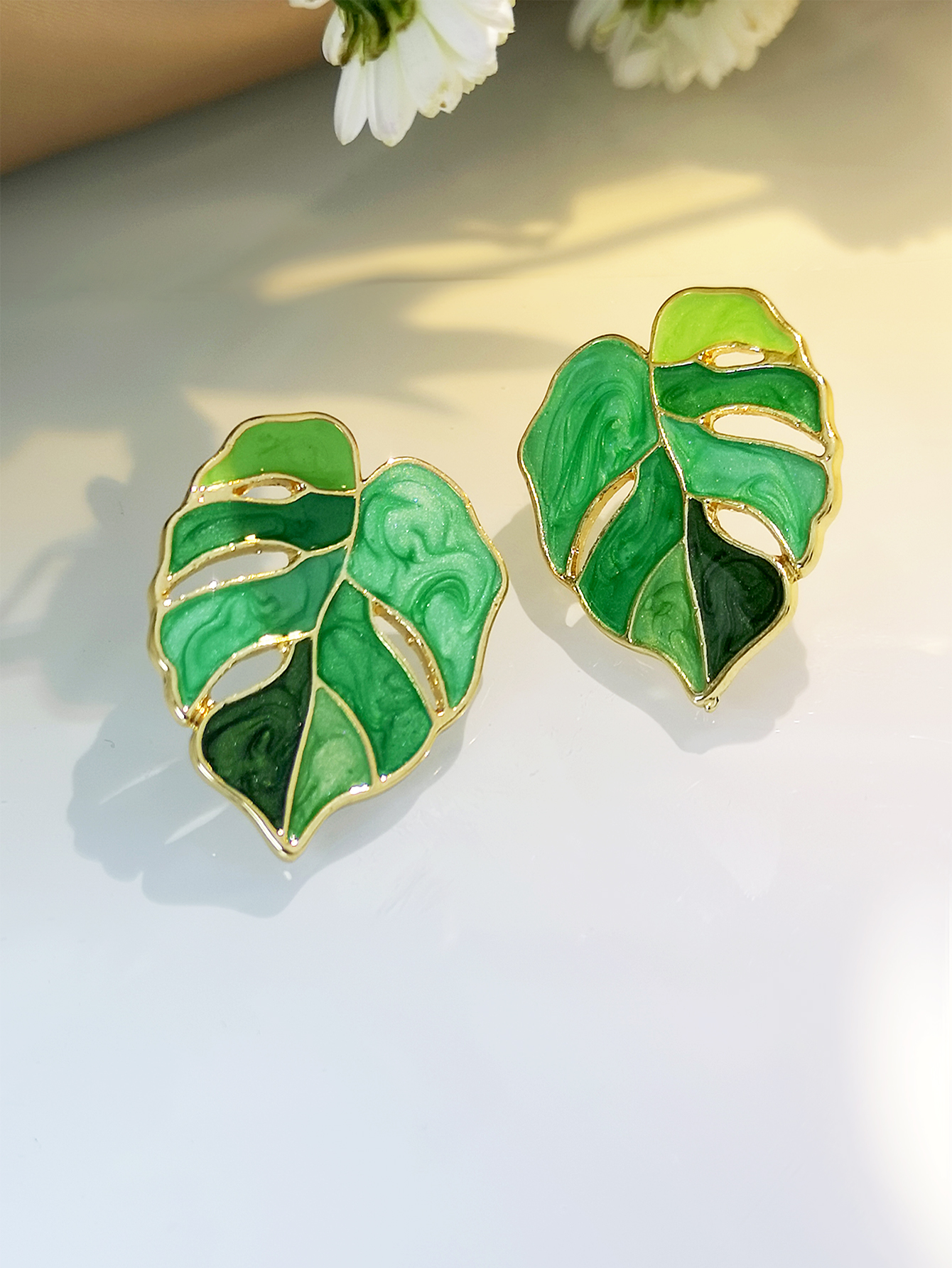 Korean Style Leaves Copper Ear Studs Epoxy Copper Earrings