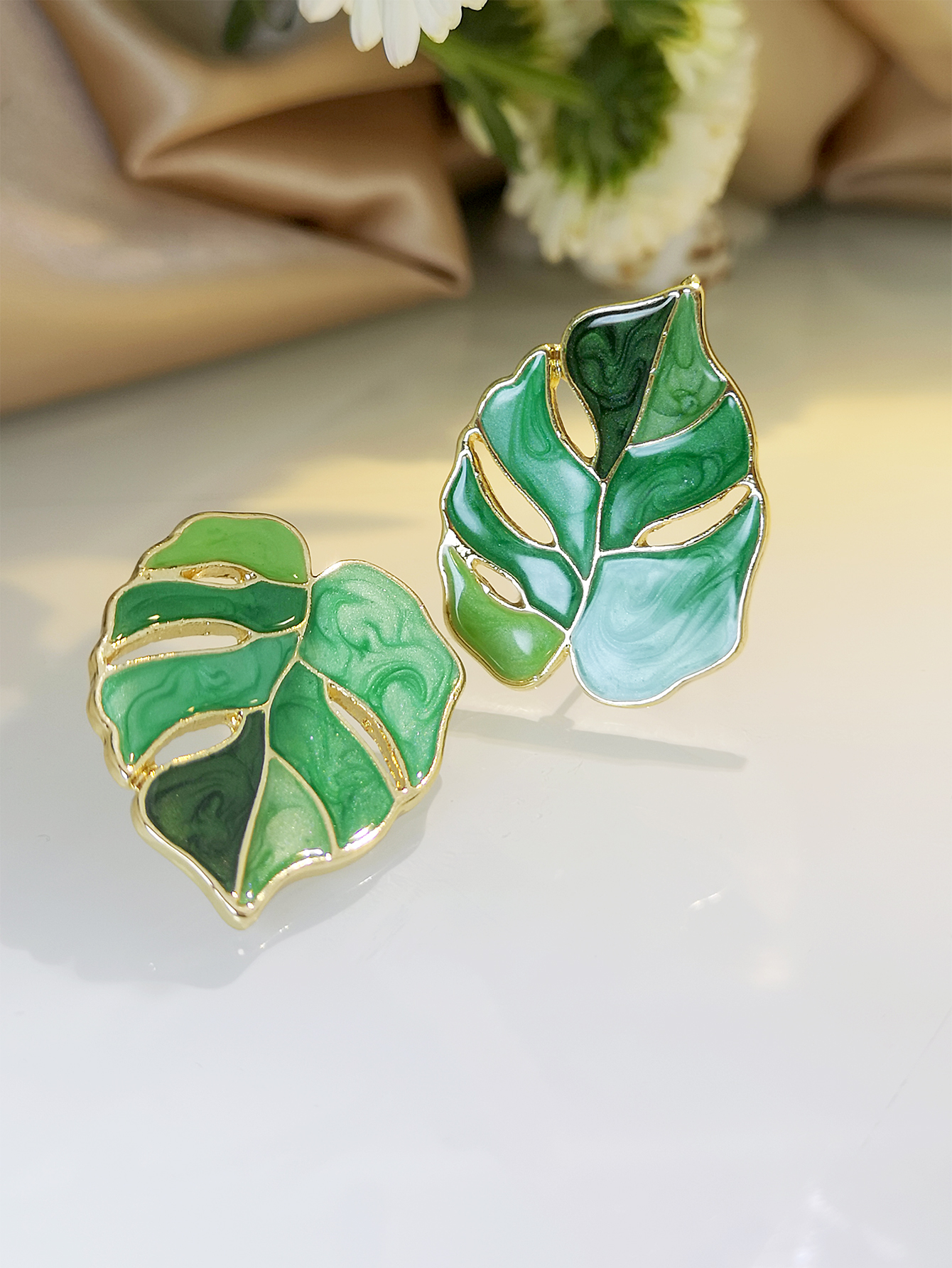 Korean Style Leaves Copper Ear Studs Epoxy Copper Earrings