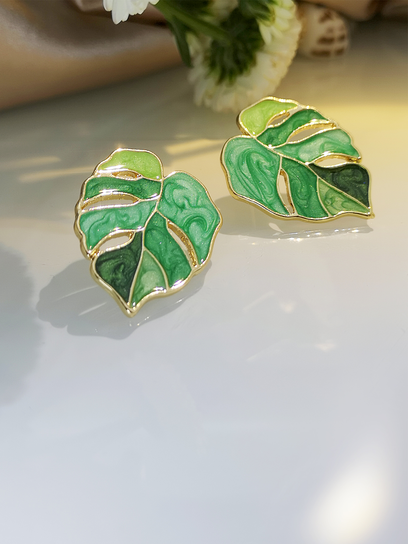 Korean Style Leaves Copper Ear Studs Epoxy Copper Earrings