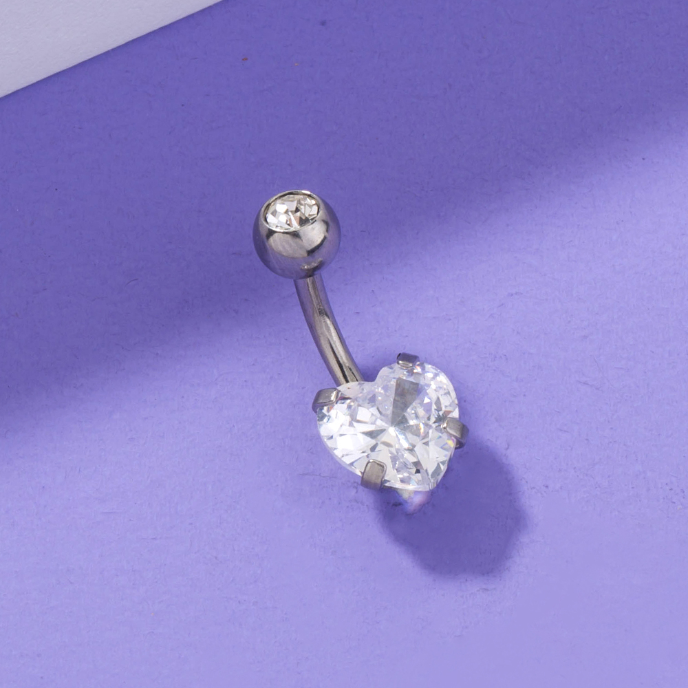 Fashion Heart Shape Stainless Steel Plating Zircon Belly Ring 1 Piece