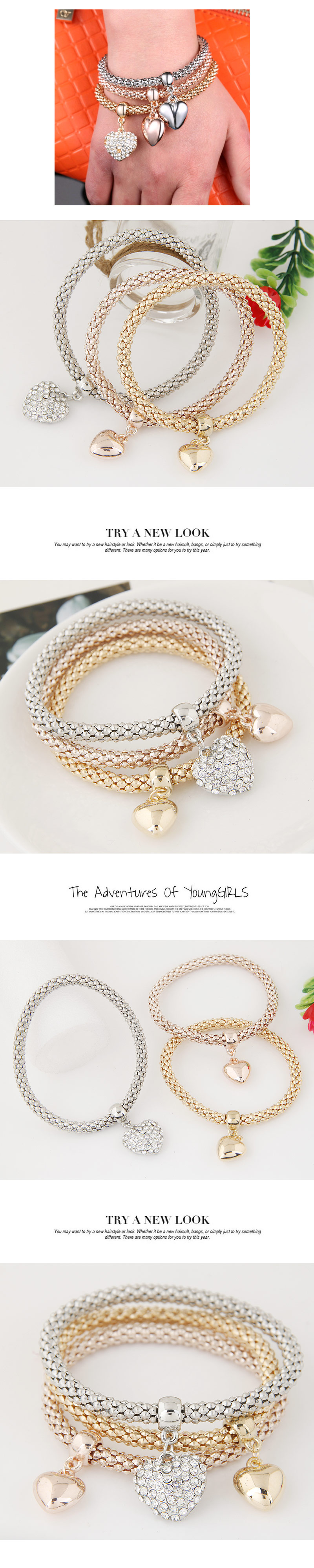 Fashion Heart Shape Alloy Inlay Rhinestone Bracelets