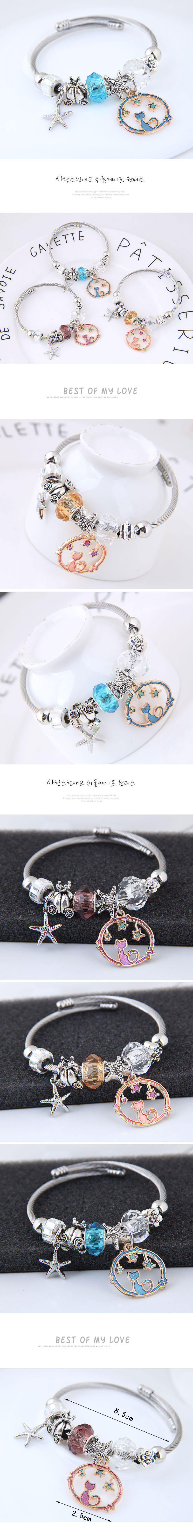 Sweet Cat Alloy Hollow Out Artificial Crystal Bangle