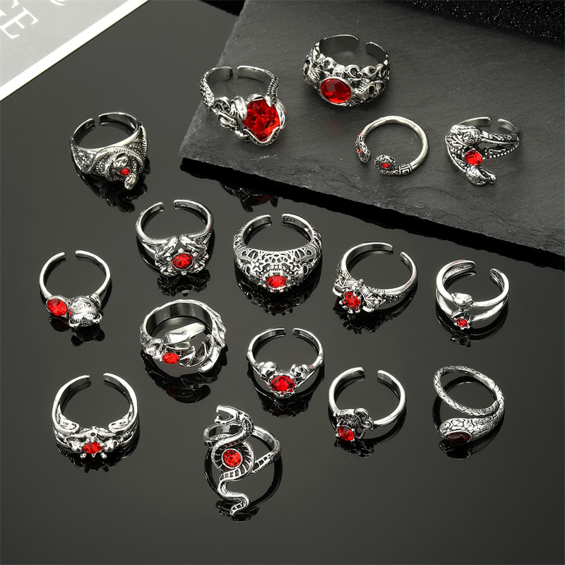 Hip-Hop Punk Animal Snake Skull Alloy Plating Rhinestone Rings 1 Piece