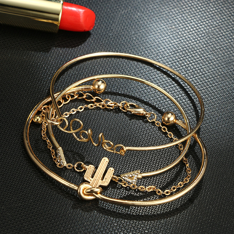 Romantic Letter Alloy Plating Rhinestone Bangle 1 Set