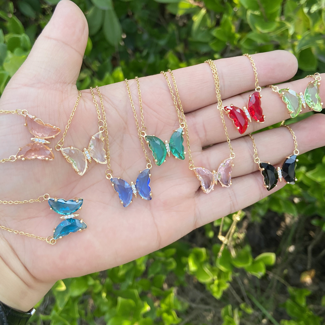 Sweet Butterfly Stainless Steel Necklace Plating Glass Stainless Steel Necklaces