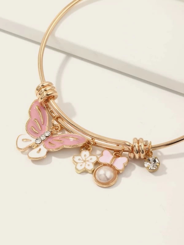 Cute Butterfly Alloy Inlay Rhinestone Bangle 1 Piece