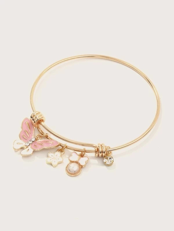 Cute Butterfly Alloy Inlay Rhinestone Bangle 1 Piece