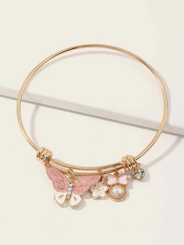 Cute Butterfly Alloy Inlay Rhinestone Bangle 1 Piece