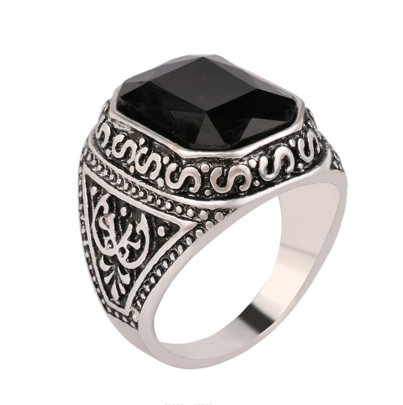 Retro Square Alloy Inlay Artificial Gemstones Rings 1 Piece