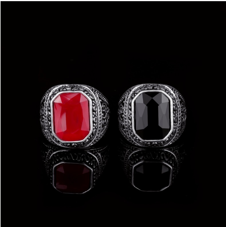 Retro Square Alloy Inlay Artificial Gemstones Rings 1 Piece