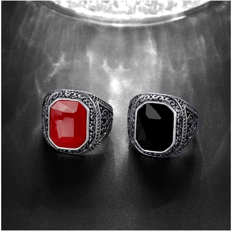 Retro Square Alloy Inlay Artificial Gemstones Rings 1 Piece