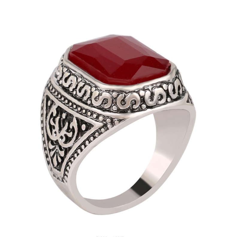 Retro Square Alloy Inlay Artificial Gemstones Rings 1 Piece