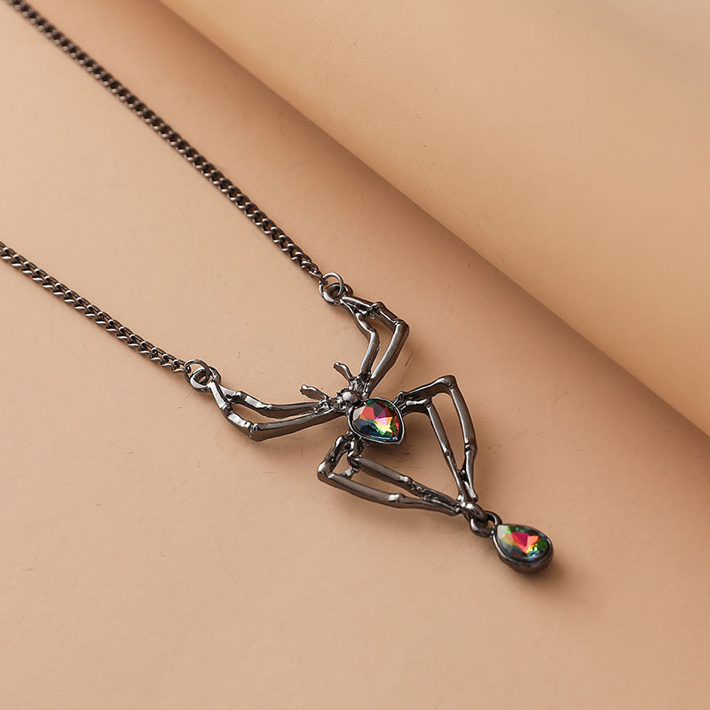 Punk Spider Alloy Plating Crystal Necklace 1 Piece