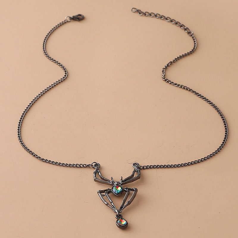 Punk Spider Alloy Plating Crystal Necklace 1 Piece