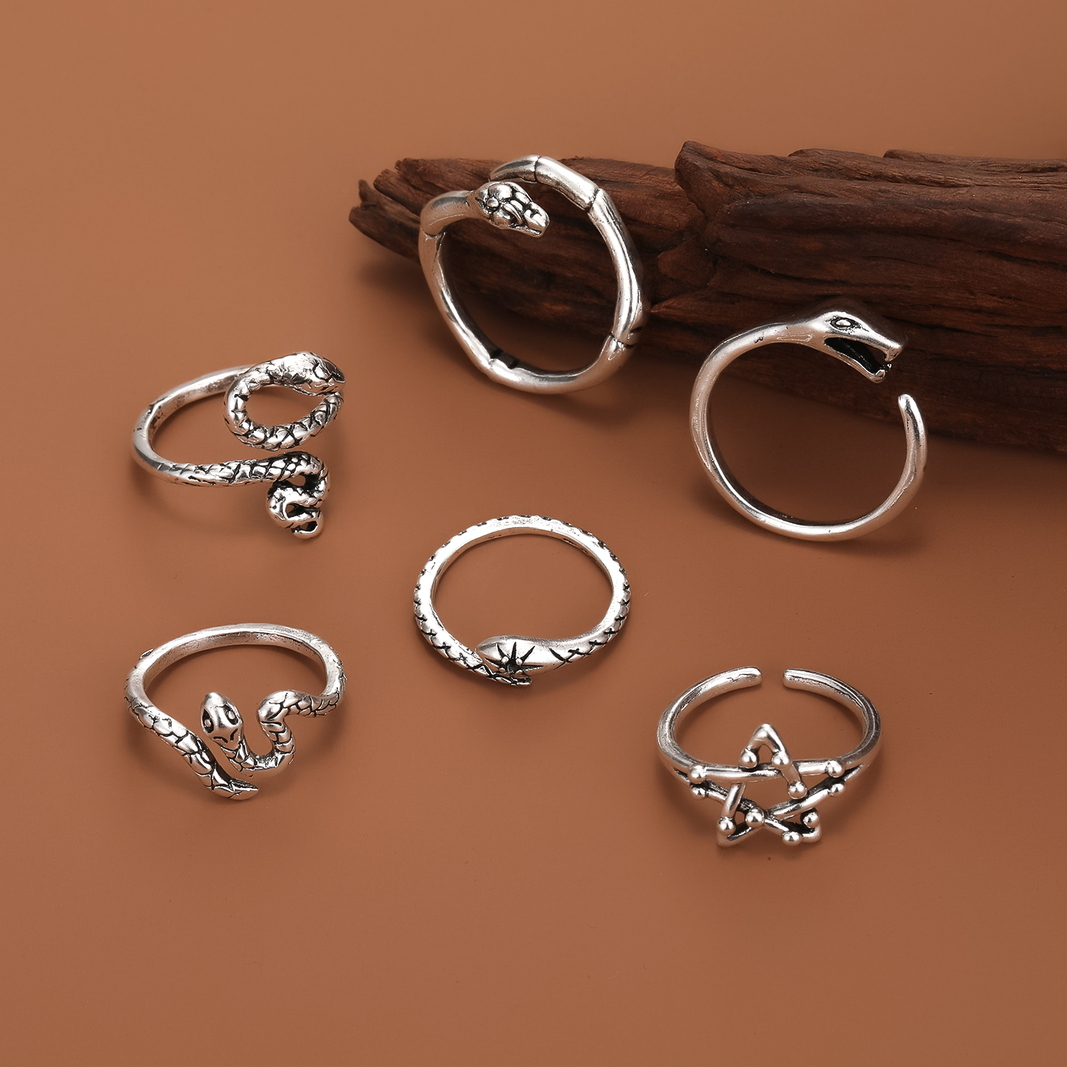 Hip-Hop Retro Pentagram Snake Alloy Plating Open Ring 1 Piece