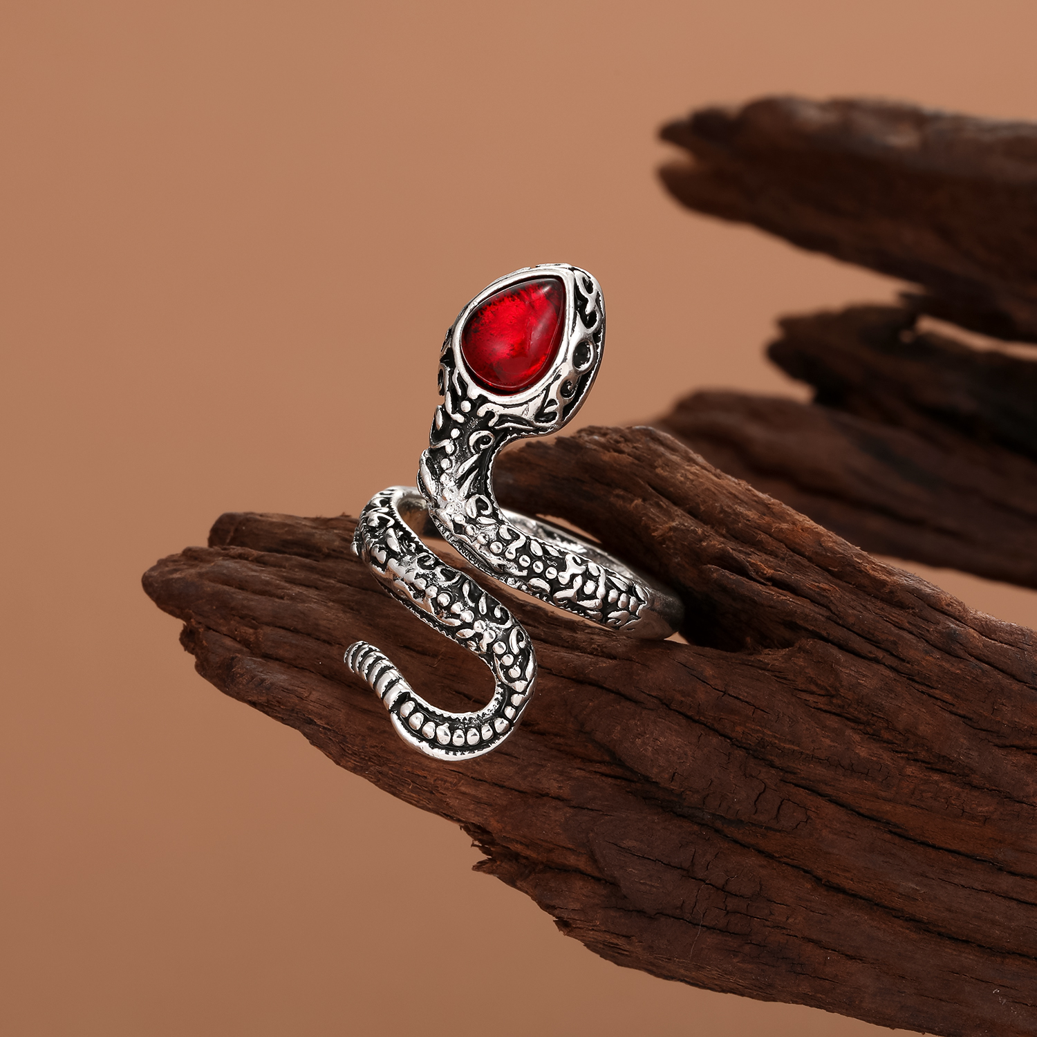 Hip-Hop Vintage Style Snake Alloy Plating Artificial Gemstones Open Ring 1 Piece