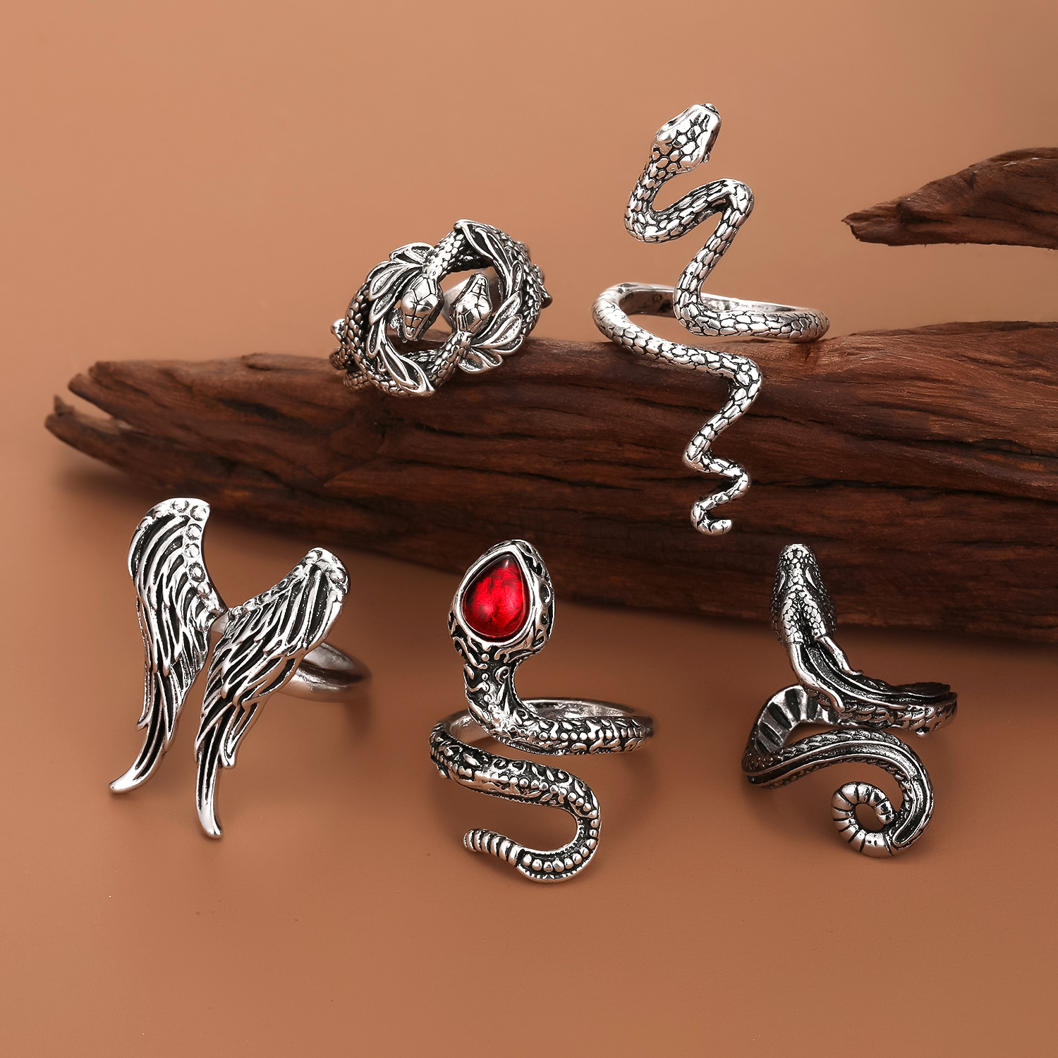 Hip-Hop Vintage Style Snake Alloy Plating Artificial Gemstones Open Ring 1 Piece