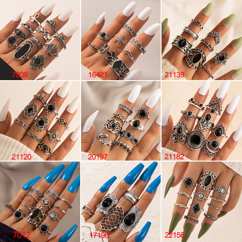 Retro Geometric Alloy Rings 1 Set