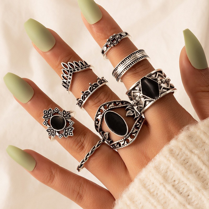 Retro Geometric Alloy Rings 1 Set